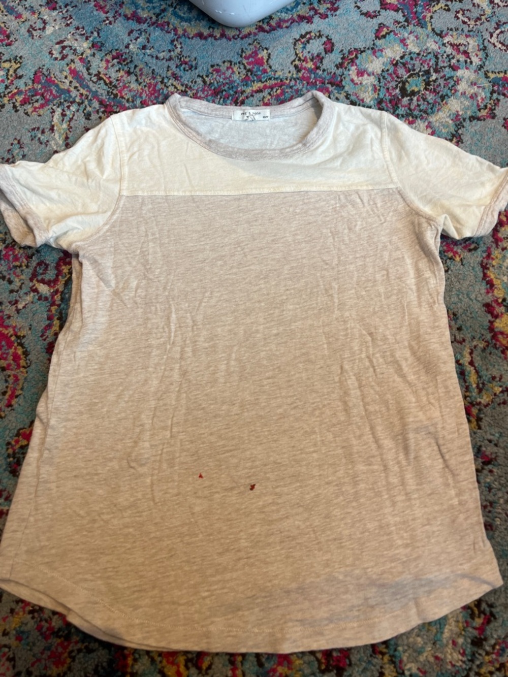 rag & bone Two-Tone Cream and Tan Short Sleeve Tee